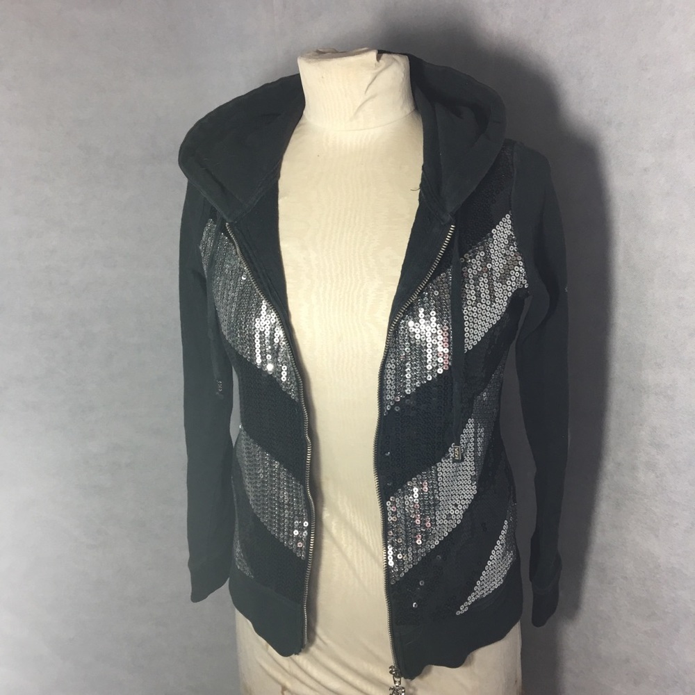 BCBG by Max Azria: sequin hooded sweatshirt